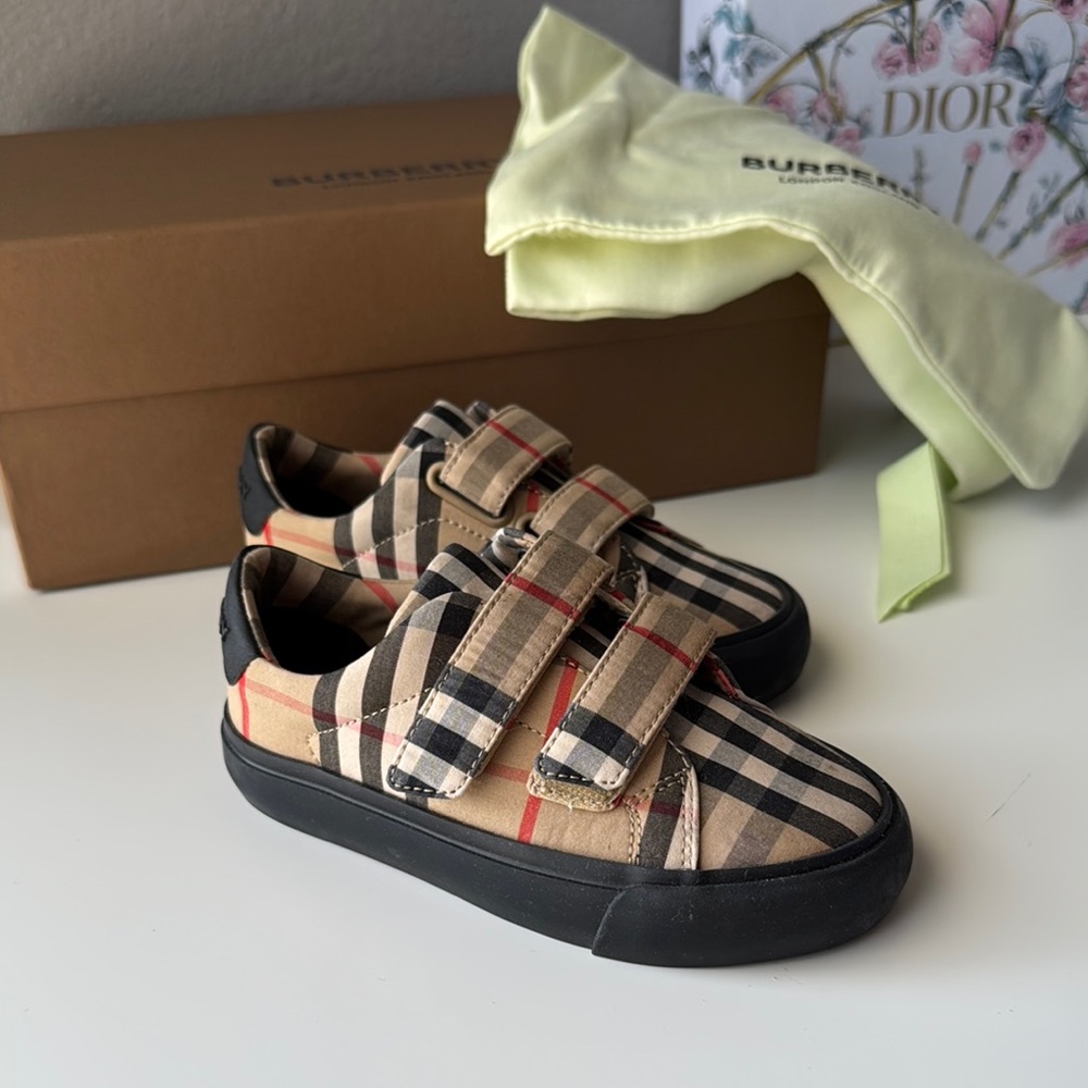 Burberry Kids Plaid Sneakers - Black and Tan